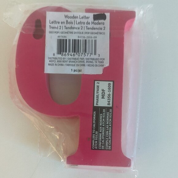 NWT Hot PInk Letter 'p' Wooden Alphabet Sign Geo Pop Michael's Wall Home Decor - Picture 2 of 2